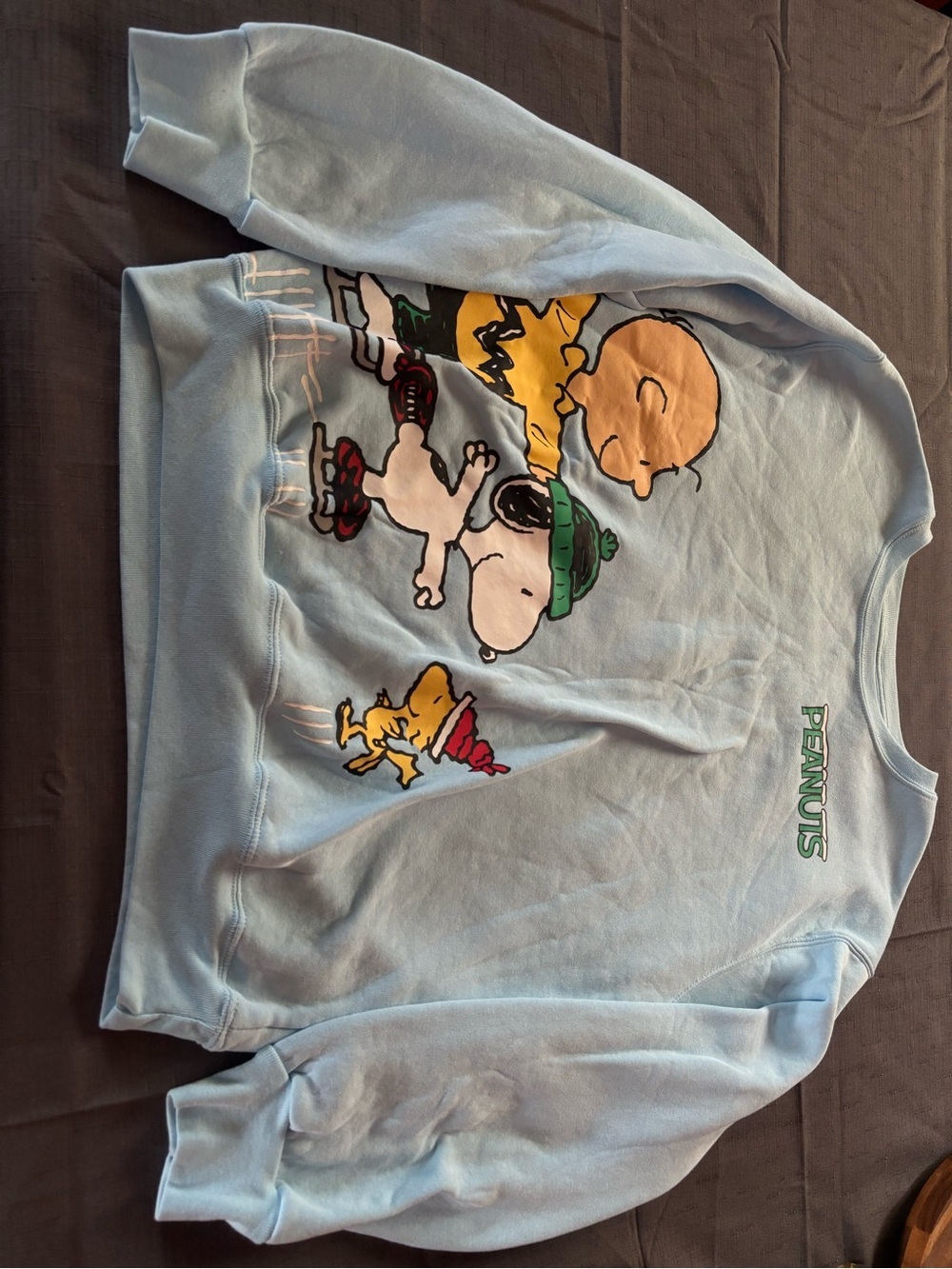 Peanuts Light Blue Crewneck Sweatshirt with Ice Skating Graphic - Picture 4 of 10